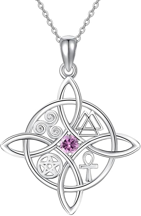 YAFEINI Sterling Silver Witches Knot Pendant Necklace - Celtic Cross Witch Jewelry Amulet Gifts for Women