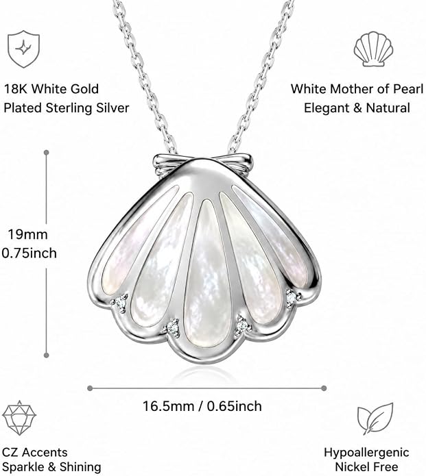 Starfish/Seashell Necklace for Women, 925 Solid Sterling Silver / 14k Gold Plated Sea Life Jewelry with 5A Cubic Zirconia Shell Necklace, Trending Summer Holiday Jewelry Gift for Her