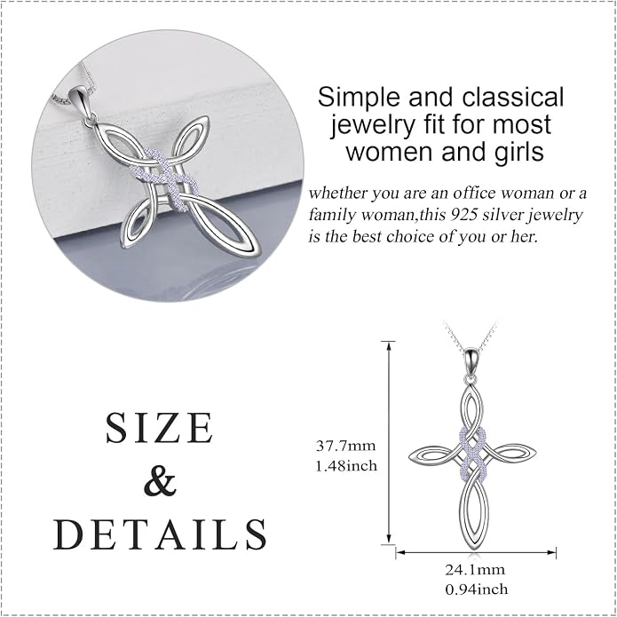 LUHE Celtic Knot Cross Necklace Sterling Silver Birthstone Polished Religious Infinity Celtics Jewelry Gifts for Women