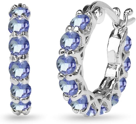 Sterling Silver Genuine, Simulated or Created Gemstone Small Round 18mm Huggie Hoop Earrings for Women