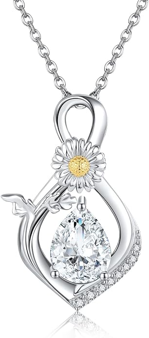 Birth Flower Necklace Infinity Birthstone Necklace 925 Sterling Silver Crystal Pendant Birth Flower Jewelry for Women Girls