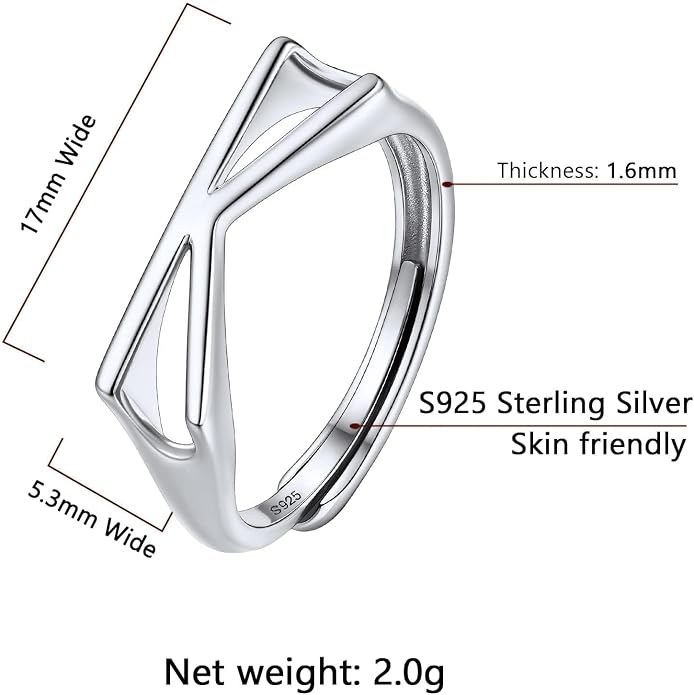 SILVERCUTE 925 Sterling Silver Initial Rings for Women,Adjustable Capital Letter Ring Hypoallergenic,Minimalist 925 Silver Rings for Mother Daughter