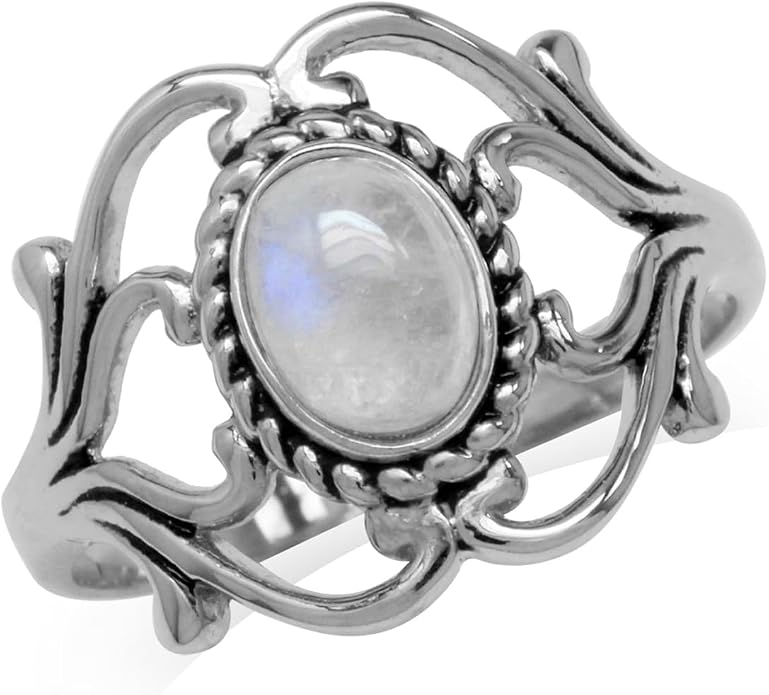 Silvershake Bezel Set Cabochon Gemstone Surrounded by Twisted Rope White Gold Plated 925 Sterling Silver Victorian Style Ring