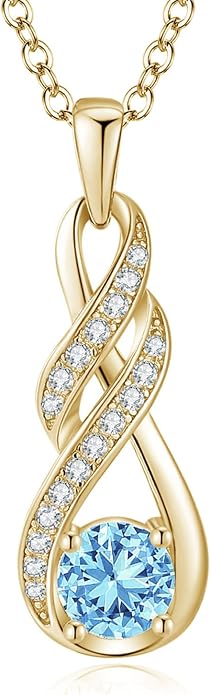 Birthstone Necklaces for Women 925 Sterling Silver Infinity Pendant Created Gemstone Jewelry for Her, 16"+2"