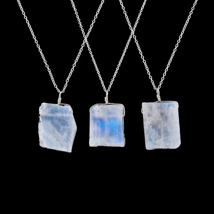 Raw Gemstone Dainty Pendant Necklace for Women, Trendy Healing Chakra Crystal, Birthstone Handmade 925 Sterling Silver Adjustable 18 inch Chain Jewelry, Birthday Gifts