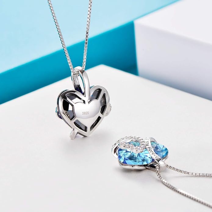 AOBOCO I Love You Forever Necklace 925 Sterling Silver with Crystals from Austria Anniversary Birthday Gifts for Women Mothers Day Gift
