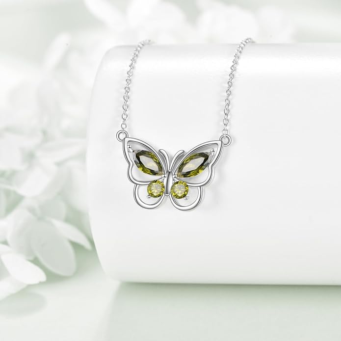 Butterfly Necklace for Women 925 Sterling Silver Crystal Butterfly Pendant Birthstone Amethyst Jewelry Gift