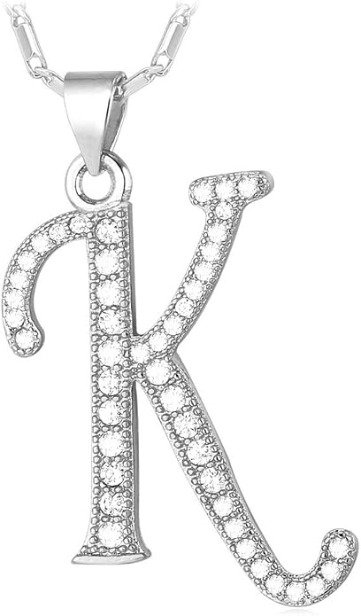 U7 Initial Necklace for Women, Gold/Platinum Plated CZ Crystal Letter A-Z Pendant Necklace, Shiny 20 Inch Name Chain Dainty Personalized Jewelry for Men Mom Wife Friend