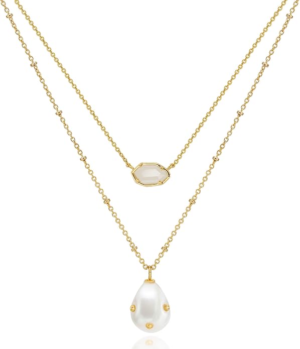OZEL JEWELRY & GIFT Layered Gold Necklaces for Women - Crystal Colorful Delicate Cutting Pendant Necklace - 18K Gold Plated - Birthday Gifts (Made in Korea)