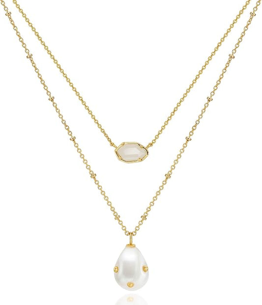 OZEL JEWELRY & GIFT Layered Gold Necklaces for Women - Crystal Colorful Delicate Cutting Pendant Necklace - 18K Gold Plated - Birthday Gifts (Made in Korea)