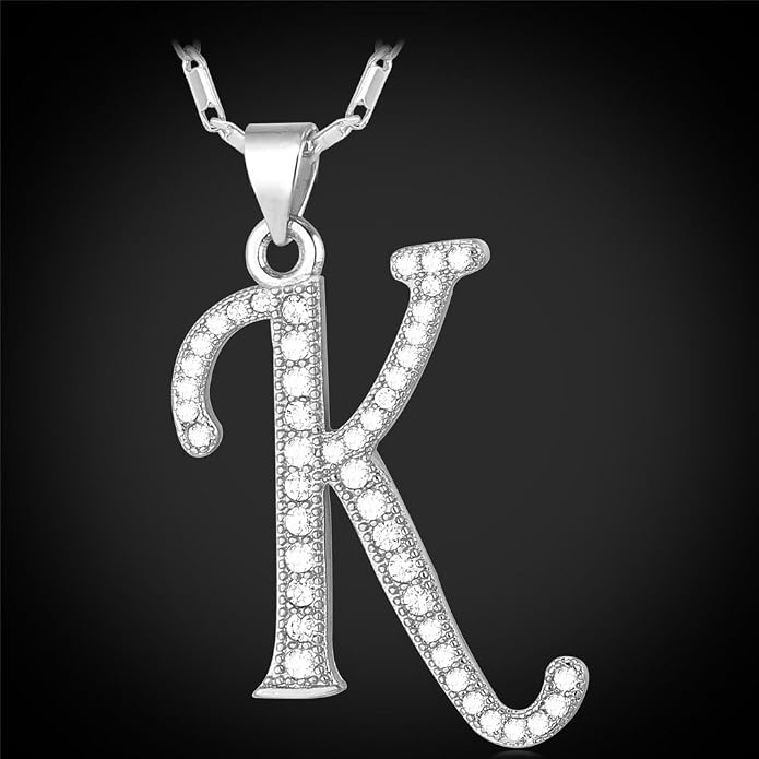 U7 Initial Necklace for Women, Gold/Platinum Plated CZ Crystal Letter A-Z Pendant Necklace, Shiny 20 Inch Name Chain Dainty Personalized Jewelry for Men Mom Wife Friend
