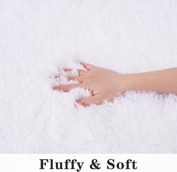 Dssimo White Fluffy Rugs for Living Room Bedroom, 8x10 Shaggy Area Rug ﻿ | Large Non-Slip Cream Area Rug for Nursery Kids Room Dorm Room Home Decor, Indoor Plush Floor Carpet
