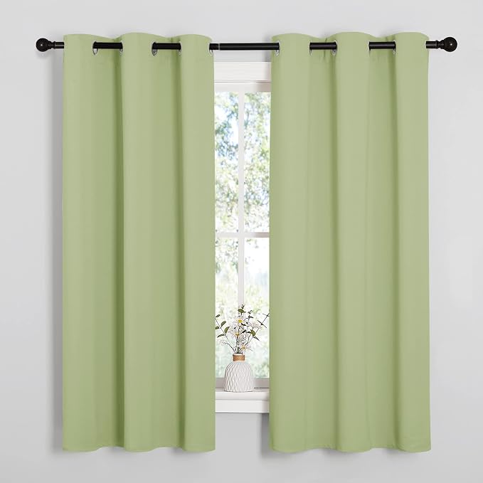 NICETOWN Nursery Curtains 63 inch Long, Thermal Insulated & Room Darkning Curtains with Grommet Top, Light Sage Green Draperies for Son's Room, Kitchen, 1 Pair, W42 x L63 in per Panel