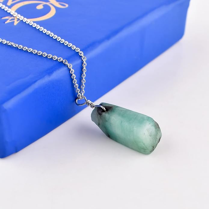 Raw Gemstone Dainty Pendant Necklace for Women, Trendy Healing Chakra Crystal, Birthstone Handmade 925 Sterling Silver Adjustable 18 inch Chain Jewelry, Birthday Gifts