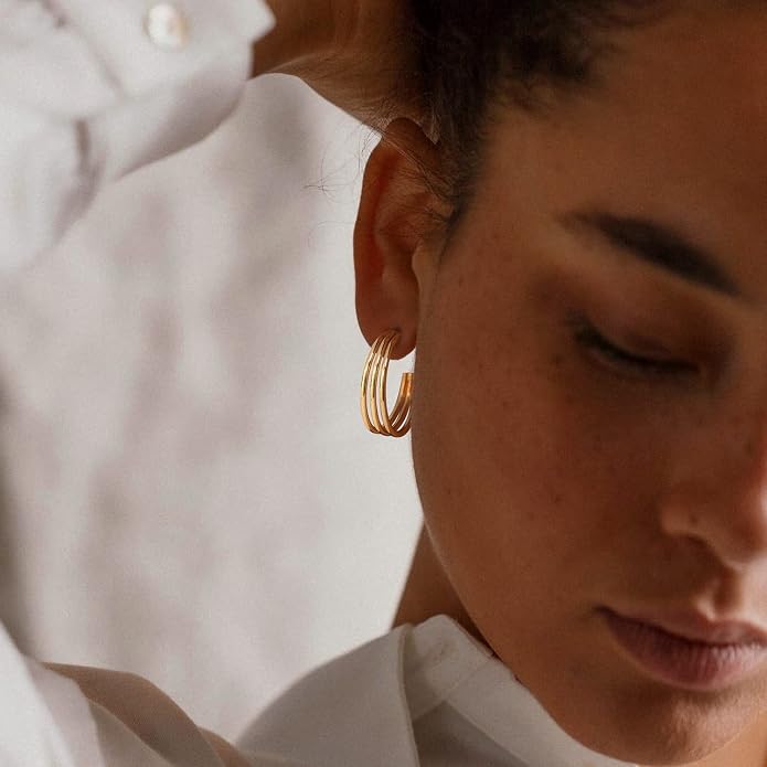 MYEARS Women Hoop Earrings Gold 14K Gold Filled Small Simple Handmade Hypoallergenic Everyday Illusion Jewelry