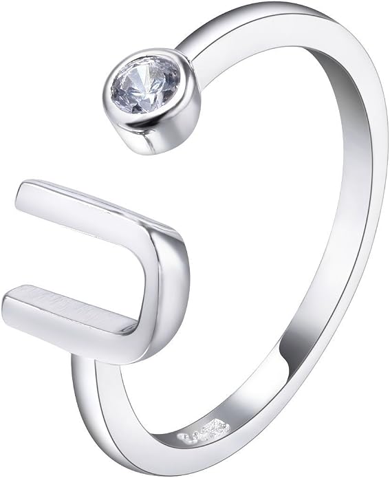 VIKI LYNN 925 Sterling Silver Rings Size 4.5 Adjustable Initial Letter Ring with Cubic Zirconia-Personalized Gifts for Women