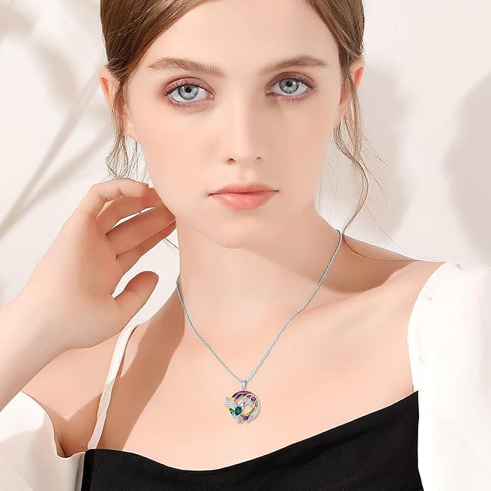 Dragonfly Necklace 925 Sterling Silver Dragonfly/Sunflower Bee Pendant Necklace Dragonfly with Blue Circle Crystal Dragonfly Jewelry Gifts as Holiday Christmas Gifts for Women