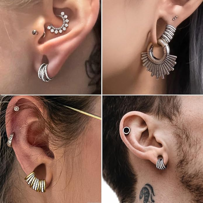 Casvort 5/10 PCS 16G Seamless Septum Nose Piercing Rings Zirconia Segment Tragus Hoop Rings 316 Stainless Steel Helix Ring Stack Clickers Ear Plugs Hangers Women Body Jewelry