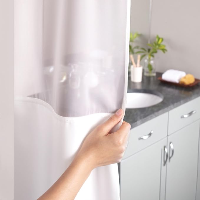 Hookless It's A Snap! 3-in-1 Shower Curtain with Waffle Fabric, Sheer Top Window, Flex-On Rings & Liner, 71" x 74", White (Pack of 12)