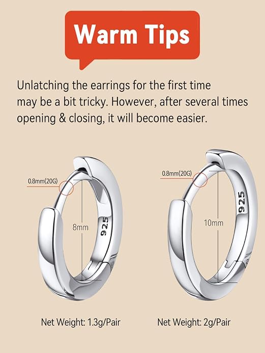 FaithHeart 925 Sterling Silver Huggie Hoop Earrings, Silver Small Hoop Earring for Women, 14K Gold/Black/Rose Gold Hypoallergenic Cartilage Earrings for Women 6/8/10/12/14/16/18/20mm