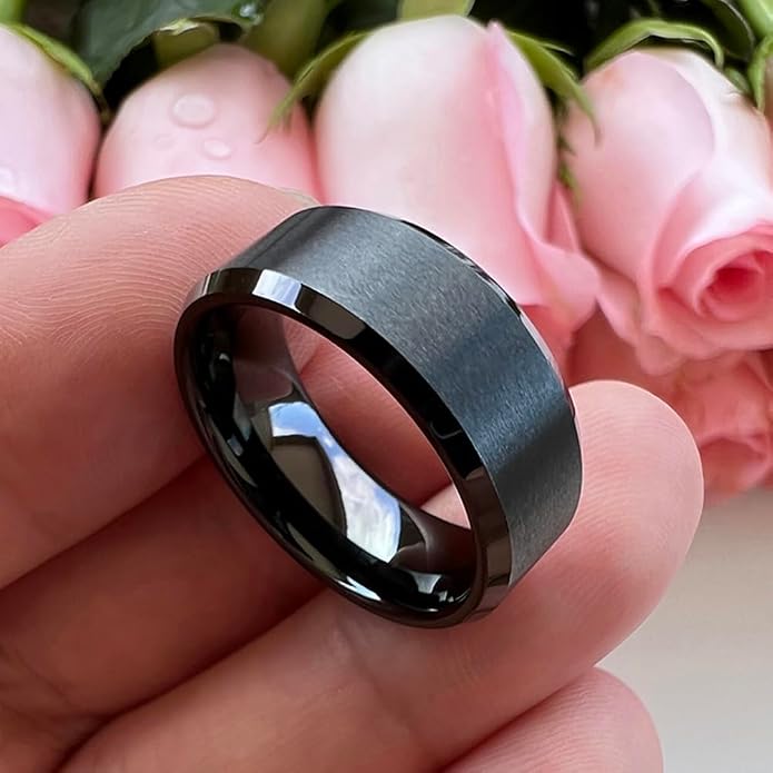 TUTISS 6mm 8mm Tungsten Rings for Men Women Fashion Engagement Wedding Bands Matte Finish Beveled Edges Comfort Fit