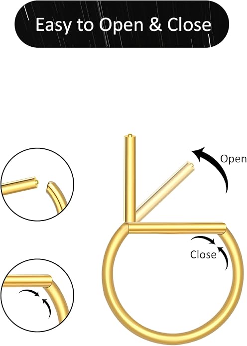 Oveta Titanium D Shaped Nipple Rings 14G for Nipple Piercing Jewelry Higned Segment Clicker Ring Hoops 11mm 12mm 14mm for Women Men, Silver Gold Black, 2PCS