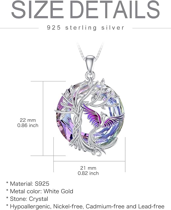 TOUPOP Phoenix Necklace 925 Sterling Silver Crystal Pendant Phoenix Rising Jewelry Women Birthday Mothers Day Gifts for Women