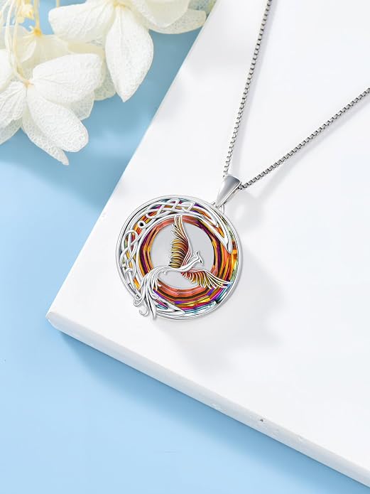 TOUPOP Phoenix Necklace 925 Sterling Silver Crystal Pendant Phoenix Rising Jewelry Women Birthday Mothers Day Gifts for Women