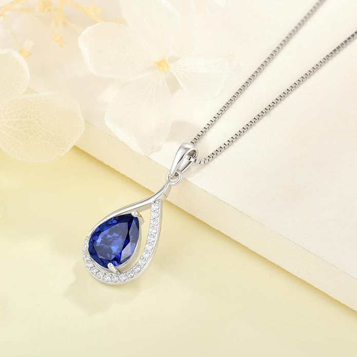 Teardrop Birthstone Necklace for Women 925 Sterling Silver White/Yellow Gold Plated Cubic Zirconia Pendant Necklace Jewelry for Her