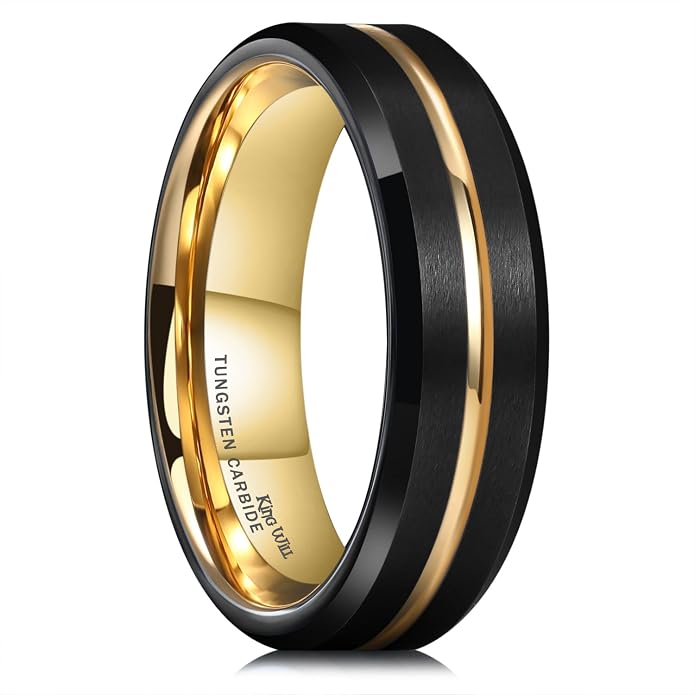 King Will Tungsten Carbide Wedding Band for Men Women-6/8/10mm Width Multicolor Available with Grooved Center Wedding Ring Suitable for Work, Gym Comfort Fit Size 4-16
