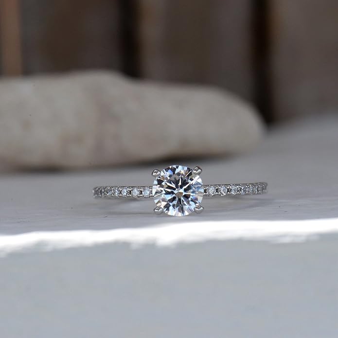 LEMON GRASS 1 Ct Halo Solitaire Cubic Zirconia Promise Engagement Ring 925 Sterling Silver Ring Sizes 3.5-9.5