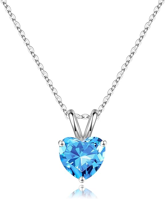 SMILEST Dainty Heart Birthstone Necklace for Women, 925 Sterling Silver Necklace Sparkling Heart Pendant, Anniversary Birthday Gifts for Women Mom Wife Daughter Girlfriend Grandma