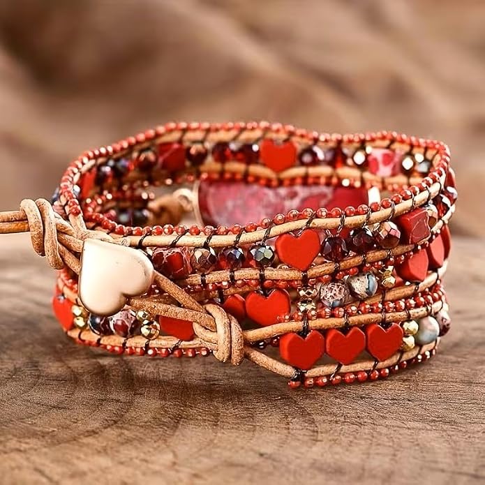 Women Wrap Bracelet Boho Natural Jasper Crystal Stone Beads Strand Bracelets