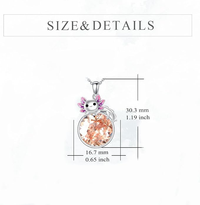 Birthstone Axolotl Necklace Sterling Silver Axolotl Pendant Cubic Zirconia Jewelry Birthday Gifts for Women Men