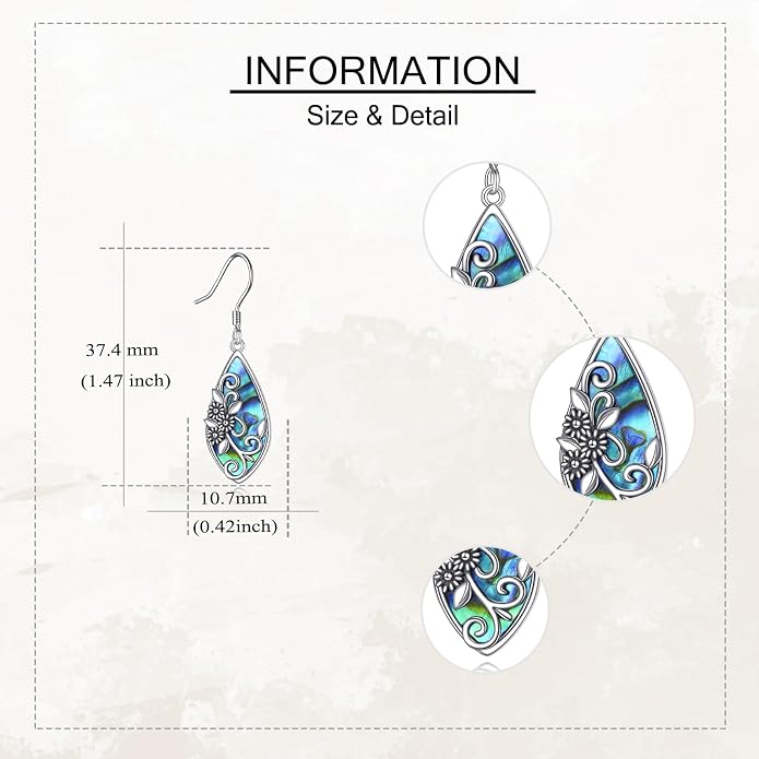 Daisy Filigree Earrings Sterling Silver Daisy Teardrop Earrings Abalone Bohemia Jewelry Gift for Women