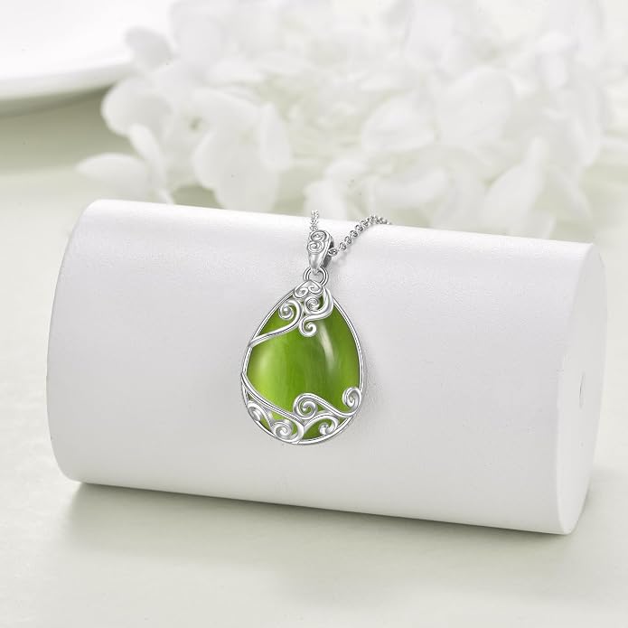 YAFEINI 925 Sterling Silver Moonstone Necklace Filigree Teardrop Pendant Necklace Jewelry for Women Girls