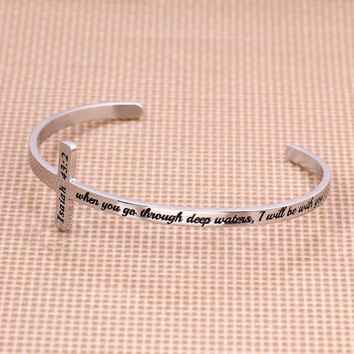 M MOOHAM Cross Bracelet - Christian Gifts for Mom Daughter Friends Teacher Women - Engraved Quote Religious Cuff Bangle Bible Verse Confirmation Baptism Gifts