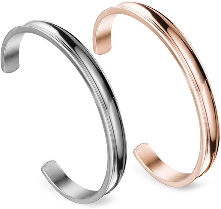 Zuo Bao Stainless Steel Bracelet Grooved Cuff Bangle for Women