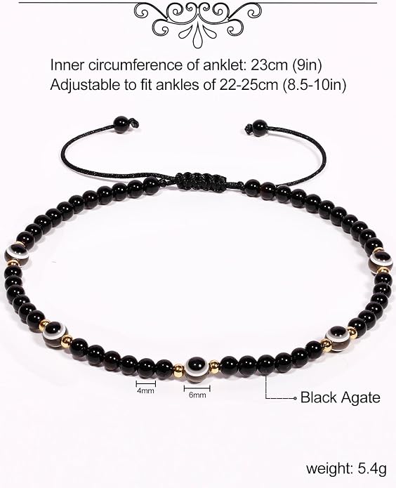 4mm Agate Beaded Anklet Evil Eye Protection Beach Foot Jewelry