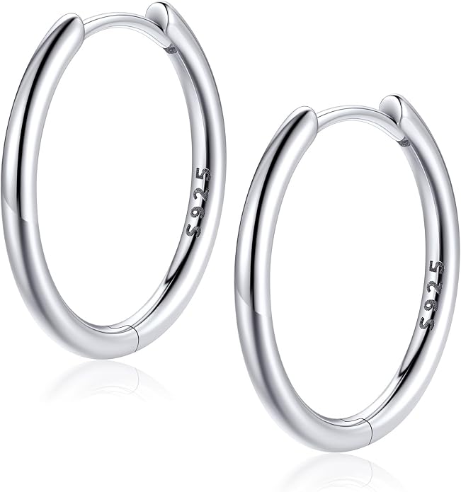 FaithHeart 925 Sterling Silver Huggie Hoop Earrings, Small Hoop Earring for Women, Silver/14K Gold/Black/Rose Gold Hypoallergenic Cartilage Earrings for Women 8/10/12/14/16/18/20mm