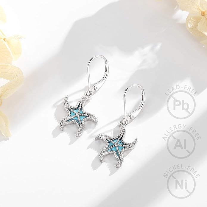 Vito 925 Sterling Silver Teardrop Earrings for Women, Moonstone Turquoise Drop Dangle Earrings Cat Snake Turtle Tree of Life Leverback Earrings Boho Jewelry Gift for Mom Wife