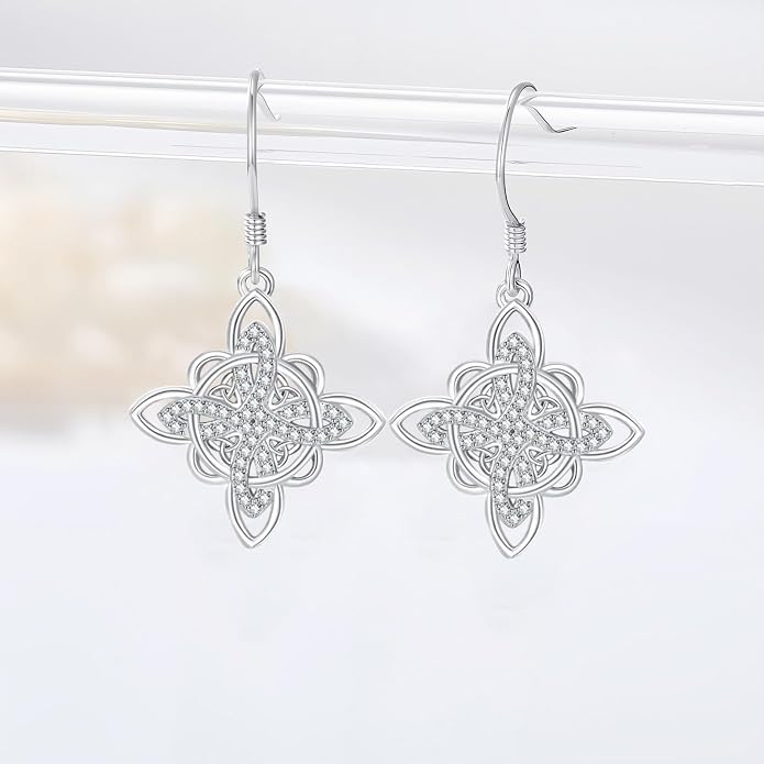 Celtic Knot Earrings 925 Sterling Silver Abalone Drop Dangle Celtic Earrings Gifts for Women