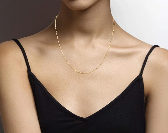 Miabella Italian 18K Gold Plated 925 Sterling Silver Singapore Bead Chain Station Necklace for Women, Made in Italy