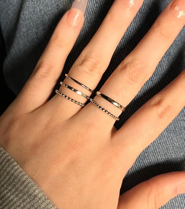 ALLYANNA 925 Sterling Silver Stackable Rings Set for Women, 6 Dainty Non Tarnish Stacking Rings, Bands For Women, Plain Bands Set, Jewelry Gifts For Her