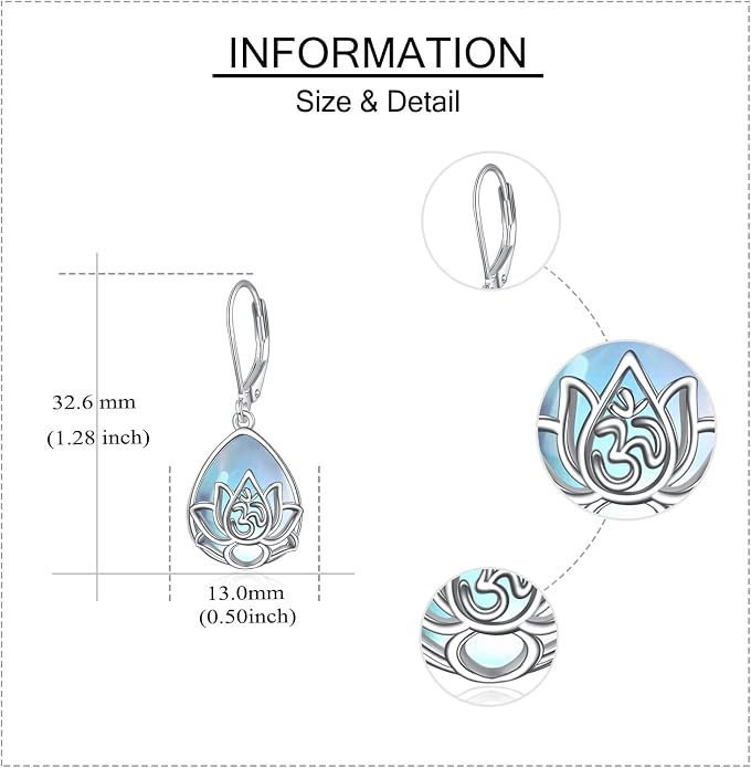 Lotus Earrings Sterling Silver Lotus Flower Dangle Drop Earrings Yoga Jewelry Gifts for Women