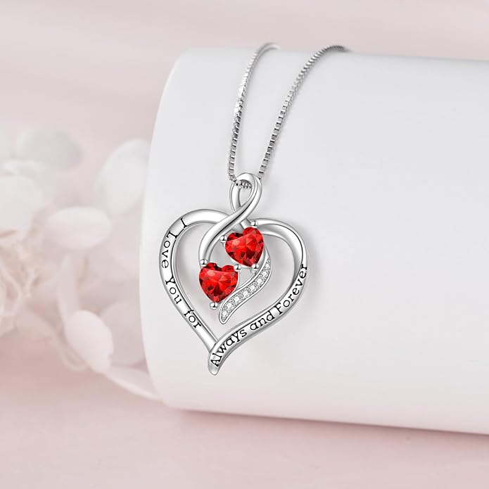 Hancock Forever Love Heart Birthstone Necklaces for Women 925 Sterling Silver Women Pendant Necklace, Mother’s Day Birthday Anniversary Jewelry Gift for Woman Mother Mom Wife Her