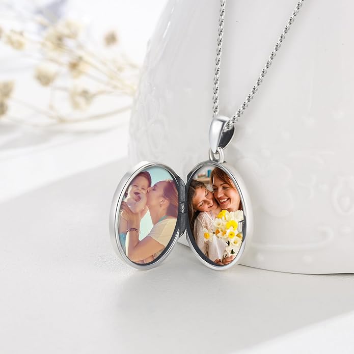 CUOKA MIRACLE Rabbit Locket Necklace, Bunny Locket Pendant 925 Sterling Silver Vintage Rabbit Photo Lockets That Holds Pictures Personalized Customize Jewelry Gift for Women Girls Wife Mother