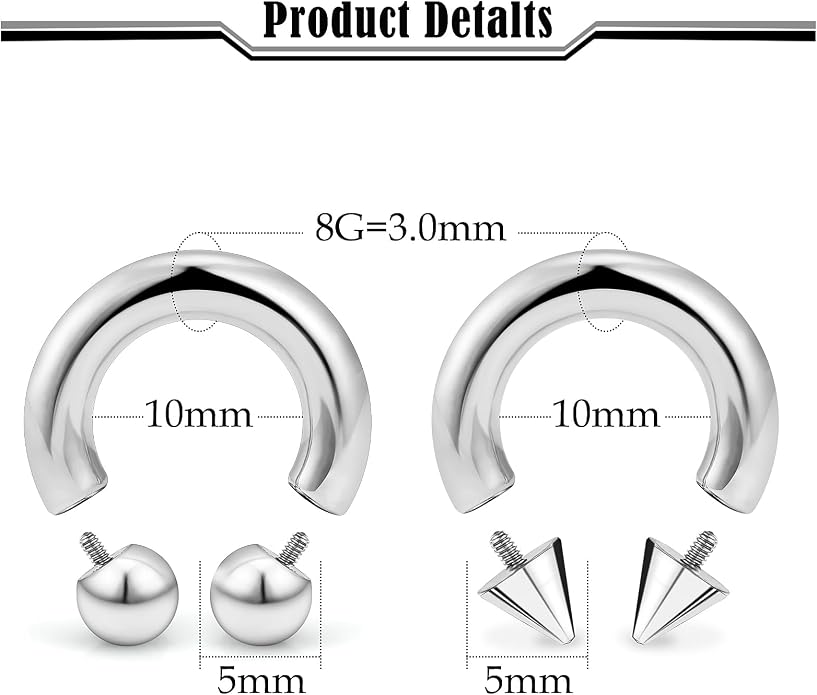 20G-00G Septum Rings horseshoes Nose Rings Hoops 316L Surgical Steel Snake Bites Lip Nipple Ring Cartilage Tragus Helix Rook Conch Daith Earrings Pa Piercing Jewelry for Women Men
