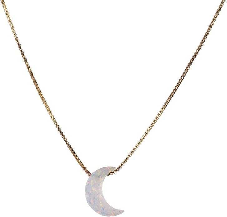AVNIS White Opal Moon Necklace Crescent Moon Choker Jewelry, Dainty Box chain Length 16+2 Inches extender Gift for Girl Women