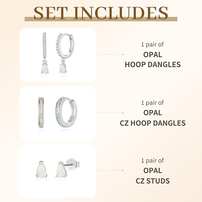 Opal Earrings Set for Women, Birthday Gift for Her, Sterling Silver | 14K Gold Plated, Hypoallergenic S925 Opal Hoop Stud Earrings for Women with Sensitive Ears, Dainty earring Stacks—Trendy Opals Jewelry 2026